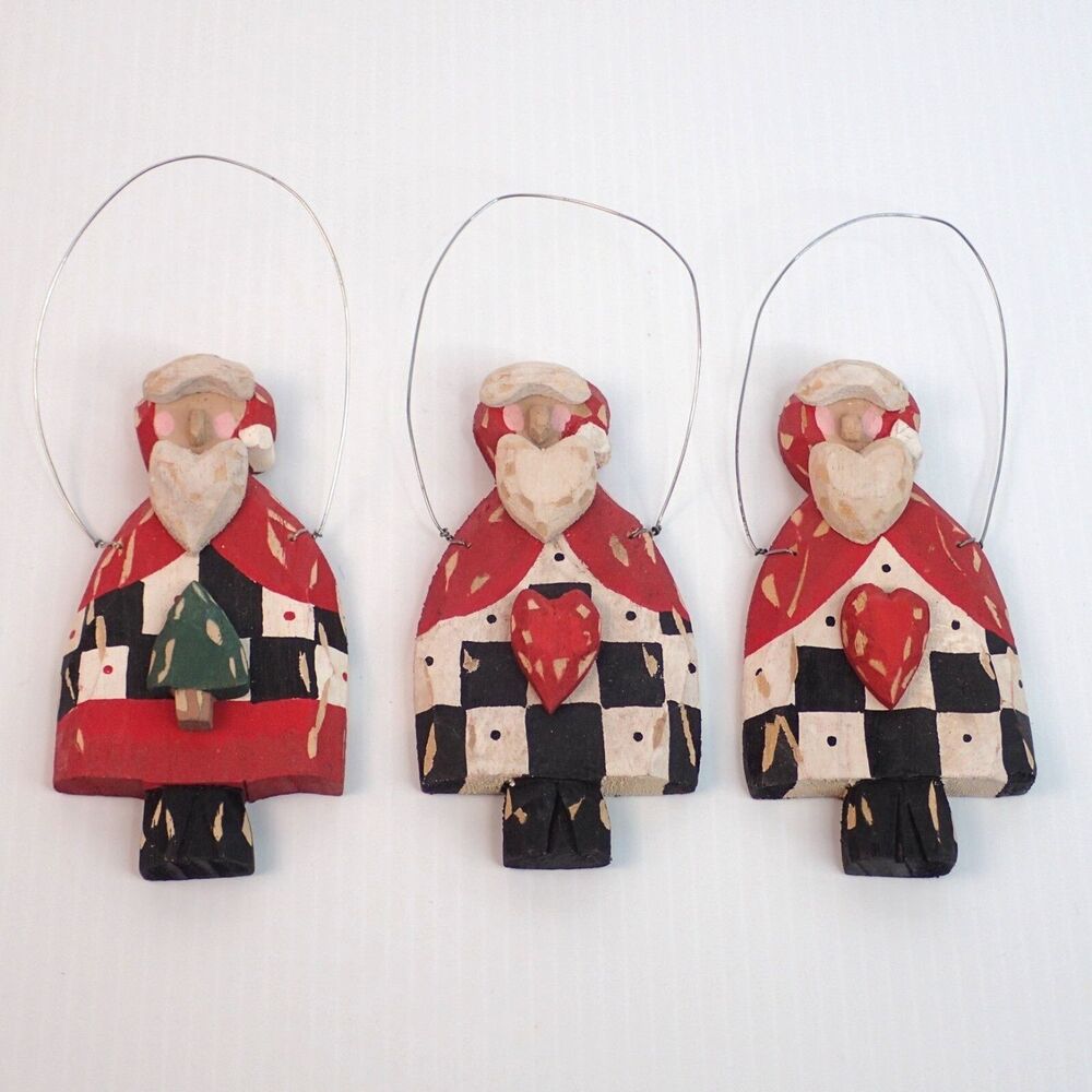 Midwest Of Cannon Falls Ilona Steelhammer Lot of 3 Folk Art Santa Ornaments
